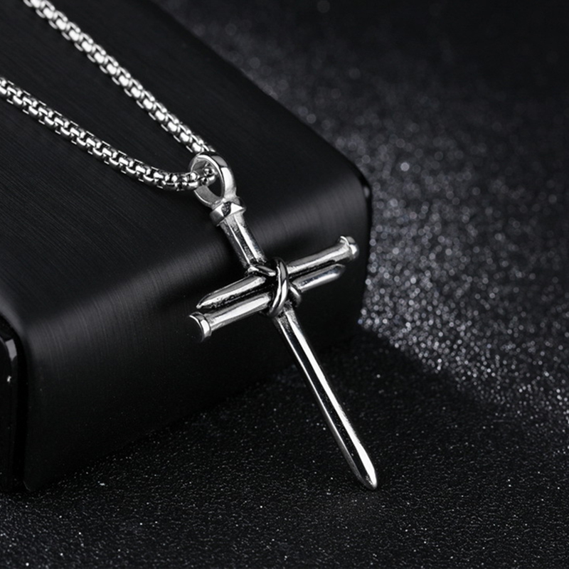 Hip Hop Gothic 316L Stainless Steel Nail Cross Pendant Necklace Gold Plated Mens Jewelry
