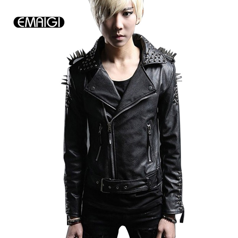 Men Leather Jacket Rivets Punk Rock Stage Costume Street Fashion Slim Fit Overcoat Locomotive Jackets leather Coats, Black
Men Leather Jacket Rivets Punk Rock Stage Costume Street Fashion Slim Fit Overcoat Locomotive Jackets leather Coats, Black