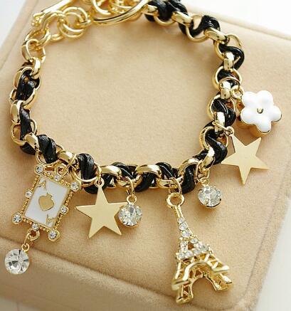 hot Fashion new star flower heart-shaped card rope Eiffel Tower crystal bracelet female fashion classic exquisite