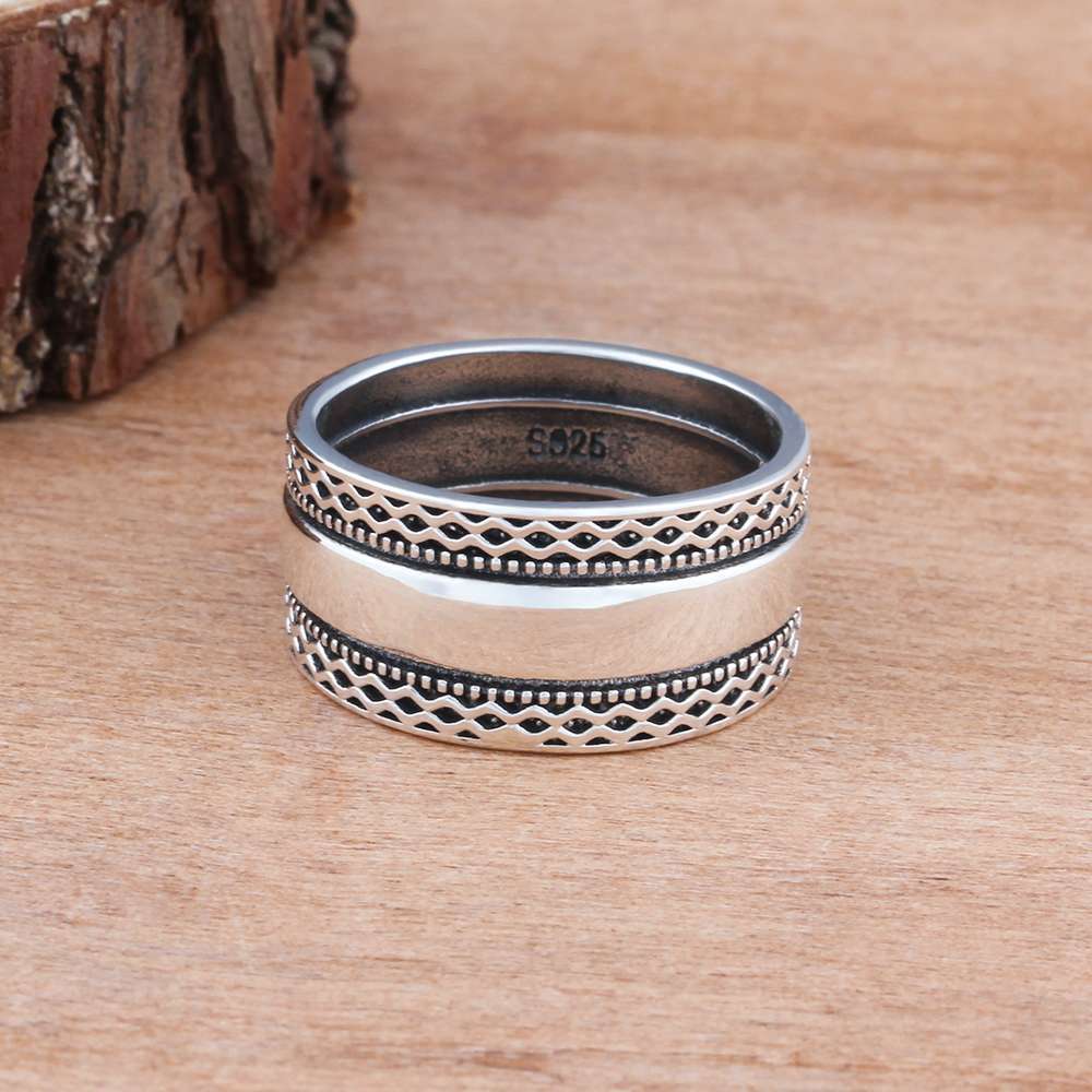 Solid 925 Sterling Silver Rings Double Laces Retro Wave Vintage Rings For Women Wedding Silver Jewelry (RI102785) D18111405