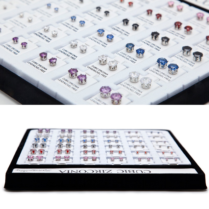 Mens Womens Stud Earrings Fashion Colorful Simulated Diamond Earring High Quality Hip Hop Jewelry 36pair/Set