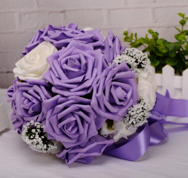 Fresh And Romantic Bride Holding Flowers Rose And Babysbreath Artificial Flowers Pink,Orange,Purple And Red Bridal Bouquets