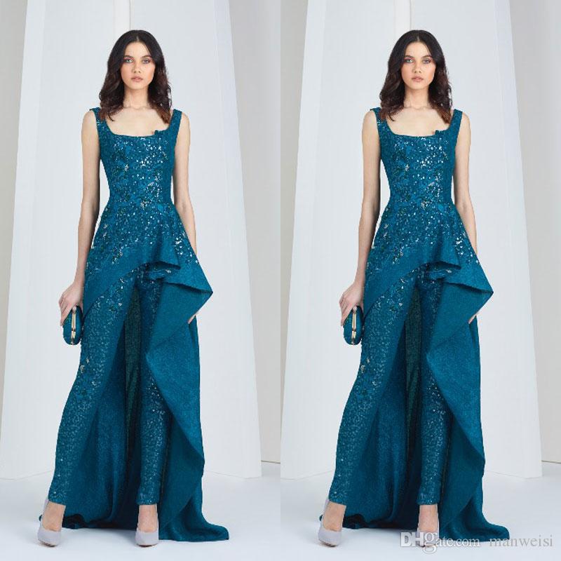 tony ward jumpsuits arabic evening dresses scoop neck pantsuit plus size sequined prom gowns full lace beads formal party dress