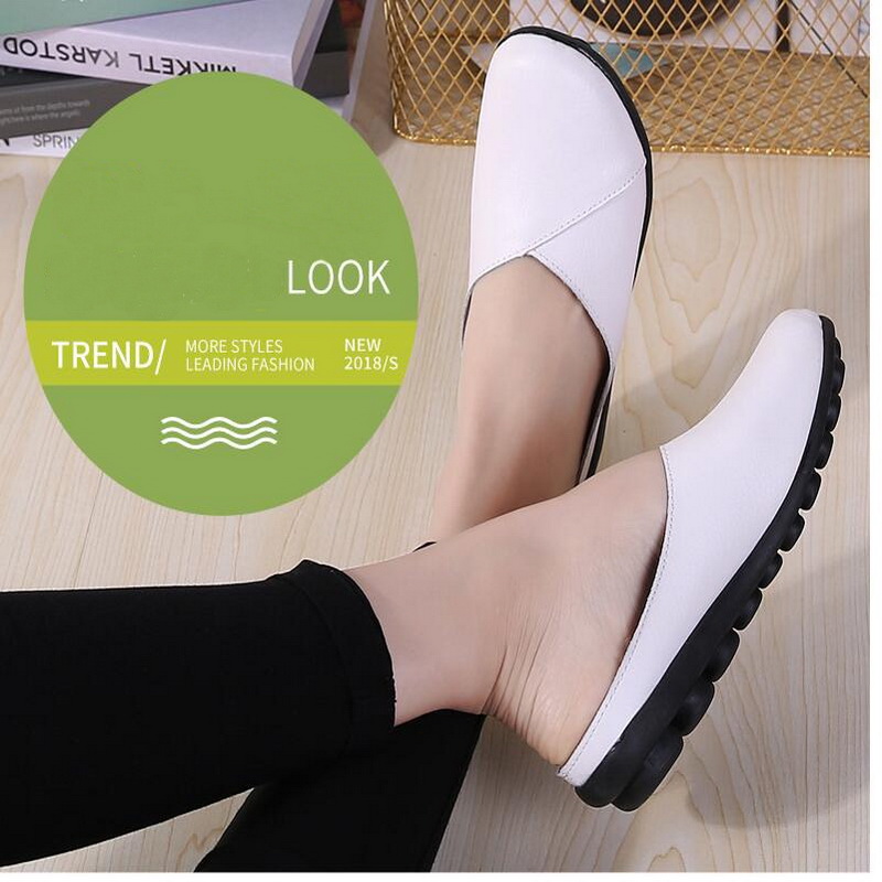 Summer Women Genuine leather Slippers Solid white Black Ladies Flat With Slides Breathable Sandal Baotou Half Shoes