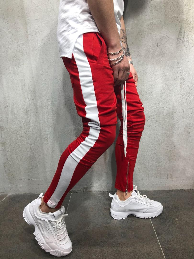 Men's Contrast Pants Fashion Men Side Stripe Drawstring Hip Hop Trackpants Male Streetwear Skinny Jogger SweatPants