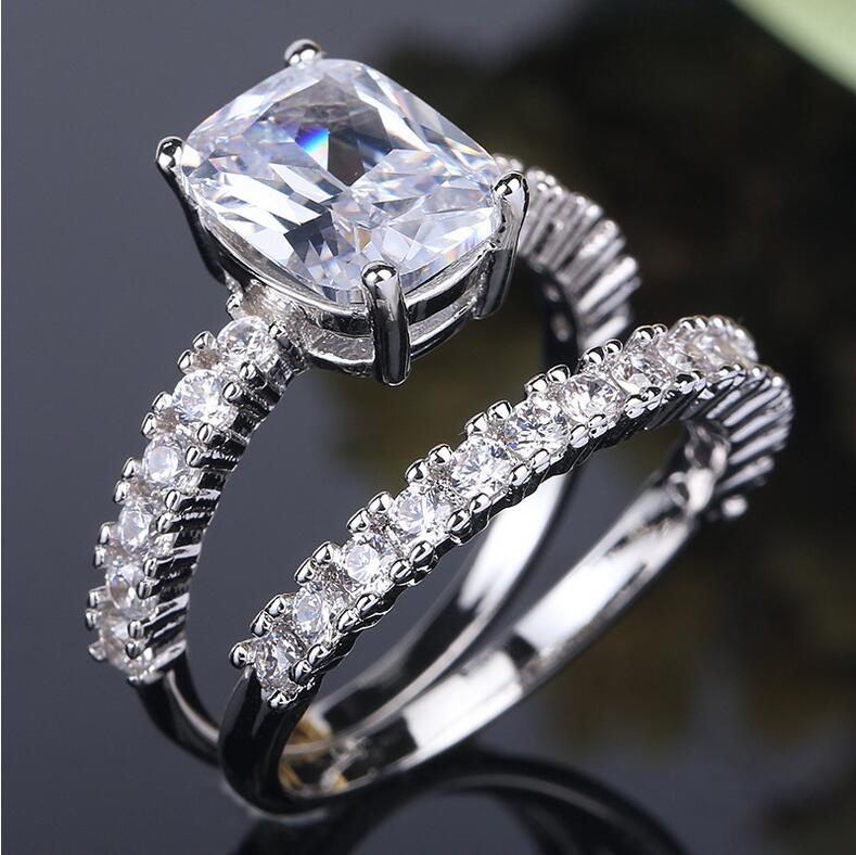 Size 6-10 Victoria Wieck Luxury Jewelry 925 Sterling Silver Cushion Shape White Topaz CZ Diamond Women Wedding Bridal Band Ring Set Gift