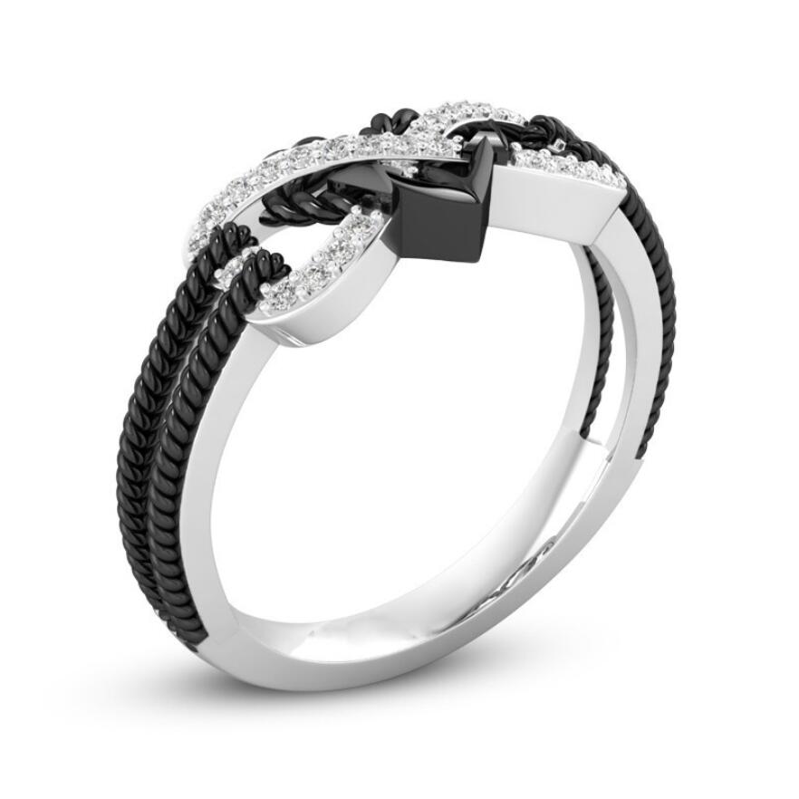 Sterg Sier & Black Gold Heart Ring for Women - Sier, Cubic Zirconia, Pave Setting, Wedding Ring, Bohemian Style 4 , ,