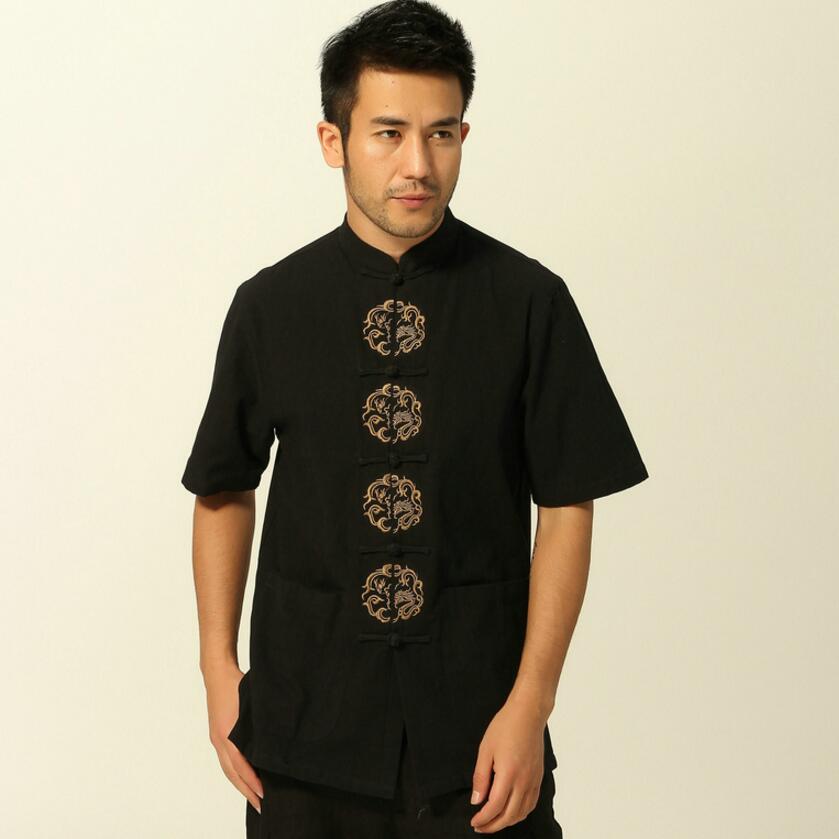 Shanghai Story embroidery men's ethnic clothing Chinese style short sleeve tang suit mandarin collar jacket kungfu top for man