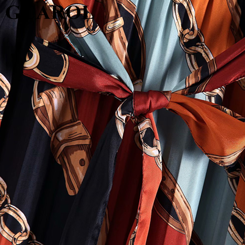 GCAROL 2019 Early Spring Launced Women Chain Floral Dress With Sashes High Waisted Pleasted Long Dress Elegant Streetwear