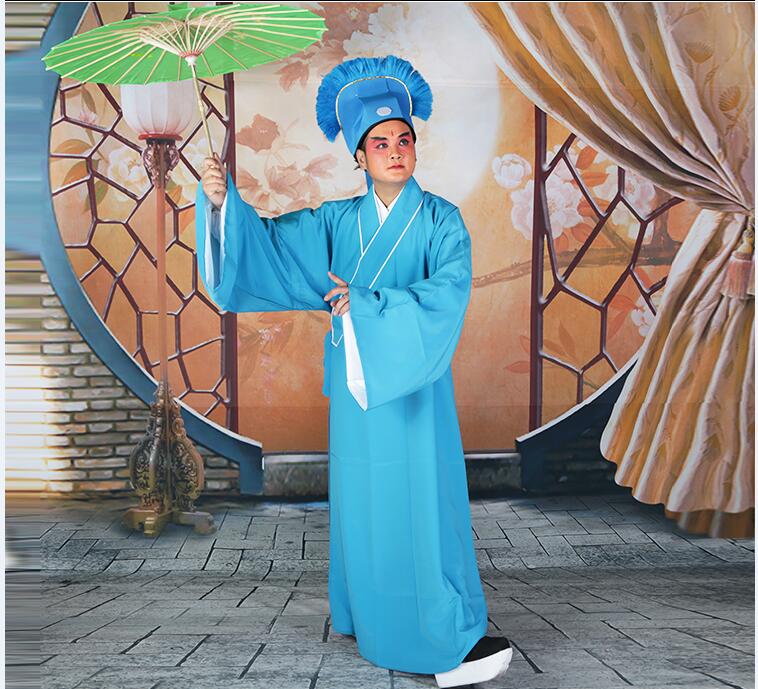 Chinese Operas Outfit Lao Sheng tunic Peking Opera men's Taoist Long gown robe + Hat intellectual Student Clothing In Ancient China