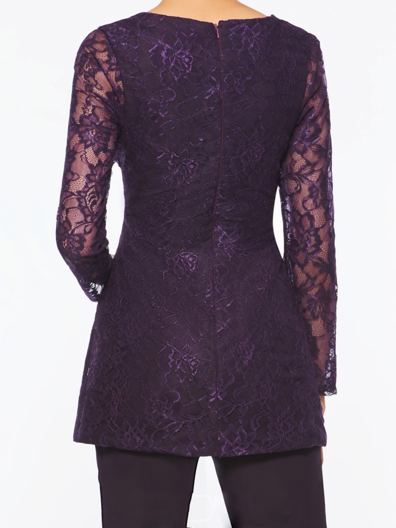 Purple Mother Of The Bride Pant Suits For Weddings Two Pieces Lace Appliqued Long Sleeve Mothers Formal Wear Outfit Cheap Garment