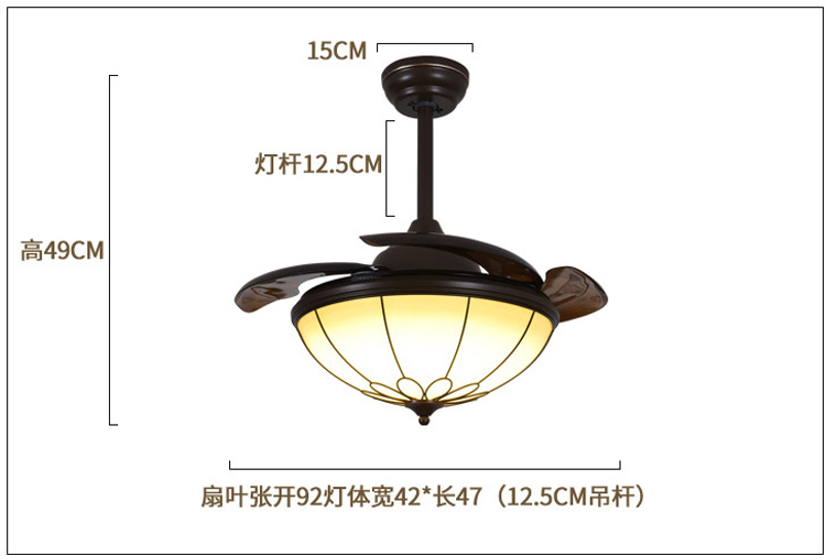 LED Ceiling Invisible Fan Lights Timing Remote Control Warm White Light Pendant Lamp Remote Control