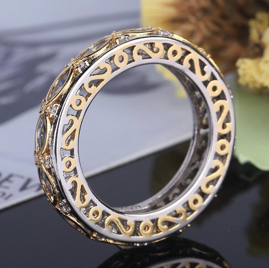 Size5-10Handmade Vintage Jewelry 925 Sterling Silver Horse Eye stripe White Topaz Crystal Women Wedding Engagment Band Ring for Lovers' Gift