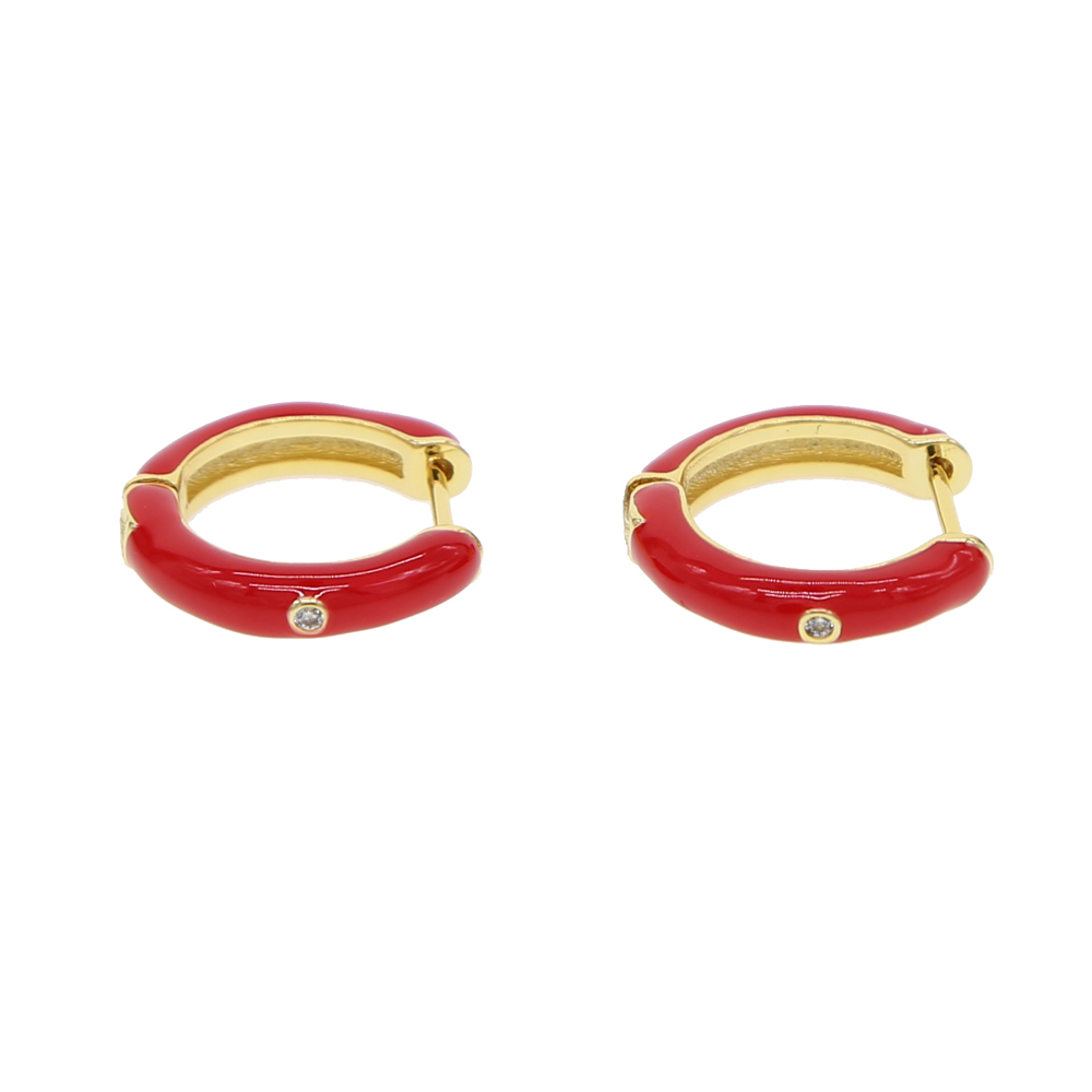 Hoop earring with gold plated red enamel with single cz eye elegance fashion women gift lover gift red color earrings