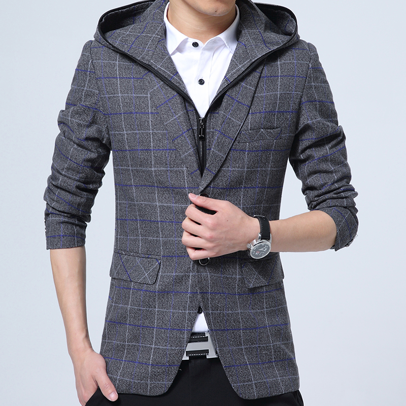 Blazer Men 2018 Autumn New Brand Clothing Mens Casual Plaid Suit Fashion Slim Fit Removable Hooded Suit Jacket Business Blazers, Gray
Blazer Men 2018 Autumn New Brand Clothing Mens Casual Plaid Suit Fashion Slim Fit Removable Hooded Suit Jacket Business Blazers, Gray