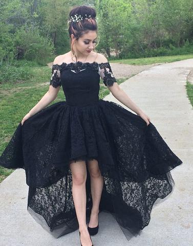 Sexy Black High Low Prom Dress Off the shoulder with Illusion Sleeves Tulle Lace Applique Short Front Long Back Homecoming Party Formal, Green
Sexy Black High Low Prom Dress Off the shoulder with Illusion Sleeves Tulle Lace Applique Short Front Long Back Homecoming Party Formal, Green