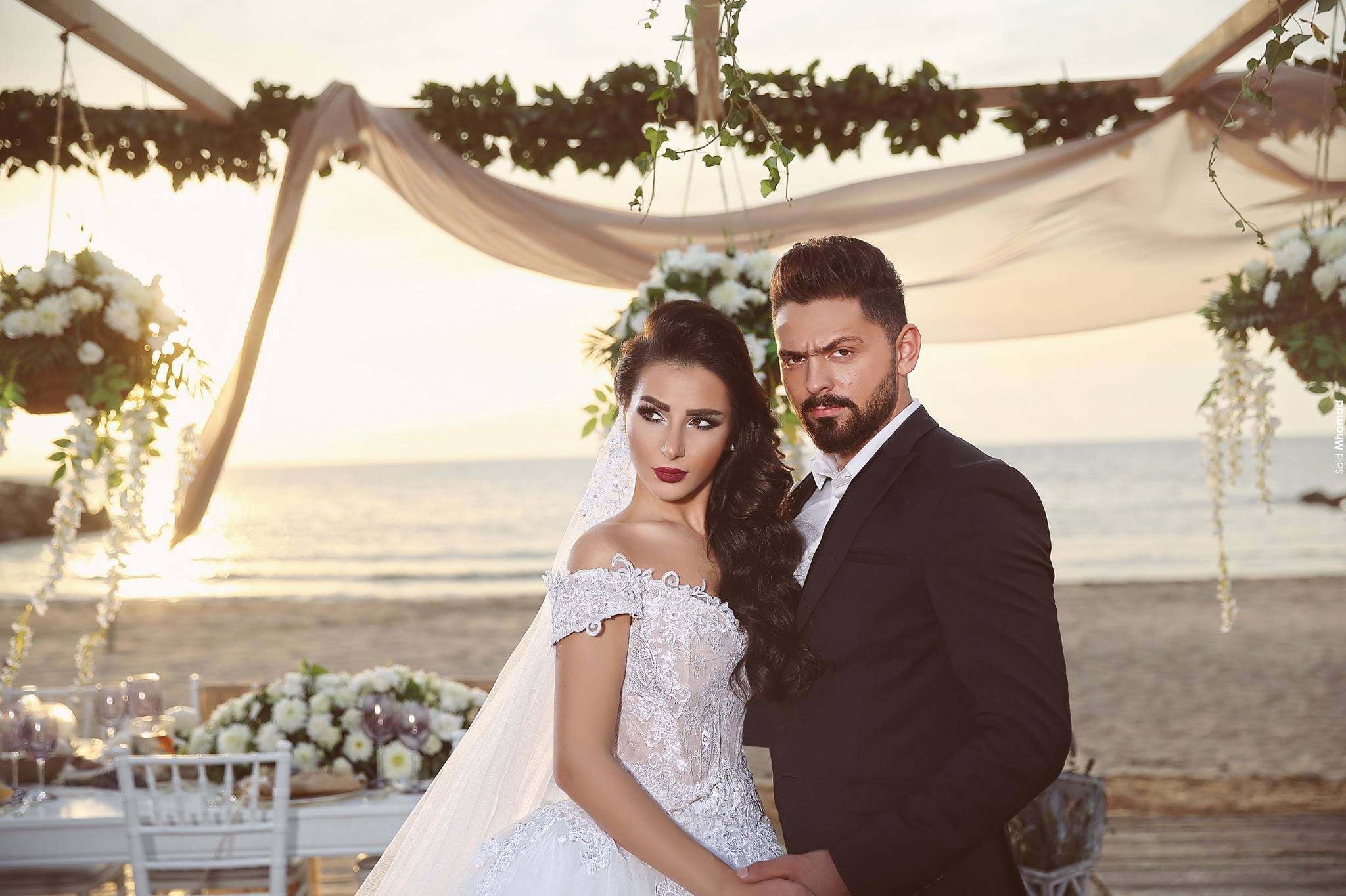 Designer Said New Mhamad Lace Ball Gown Dresses Tiered Tulle Off Shoulder Applique Sweep Train Wedding Bridal Gowns Robe De Marie s