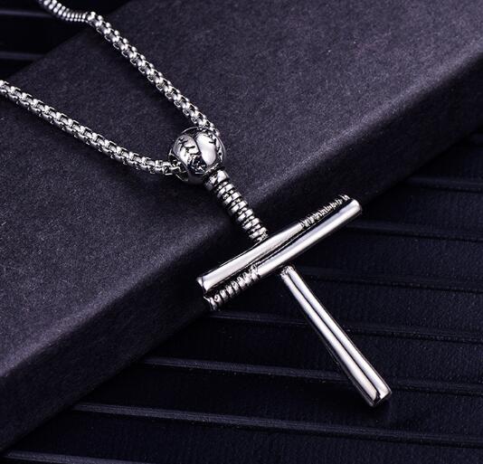 new Fashion new baseball necklace Europe and the United States personality stainless steel cross pendant titanium steel men's hanging decora