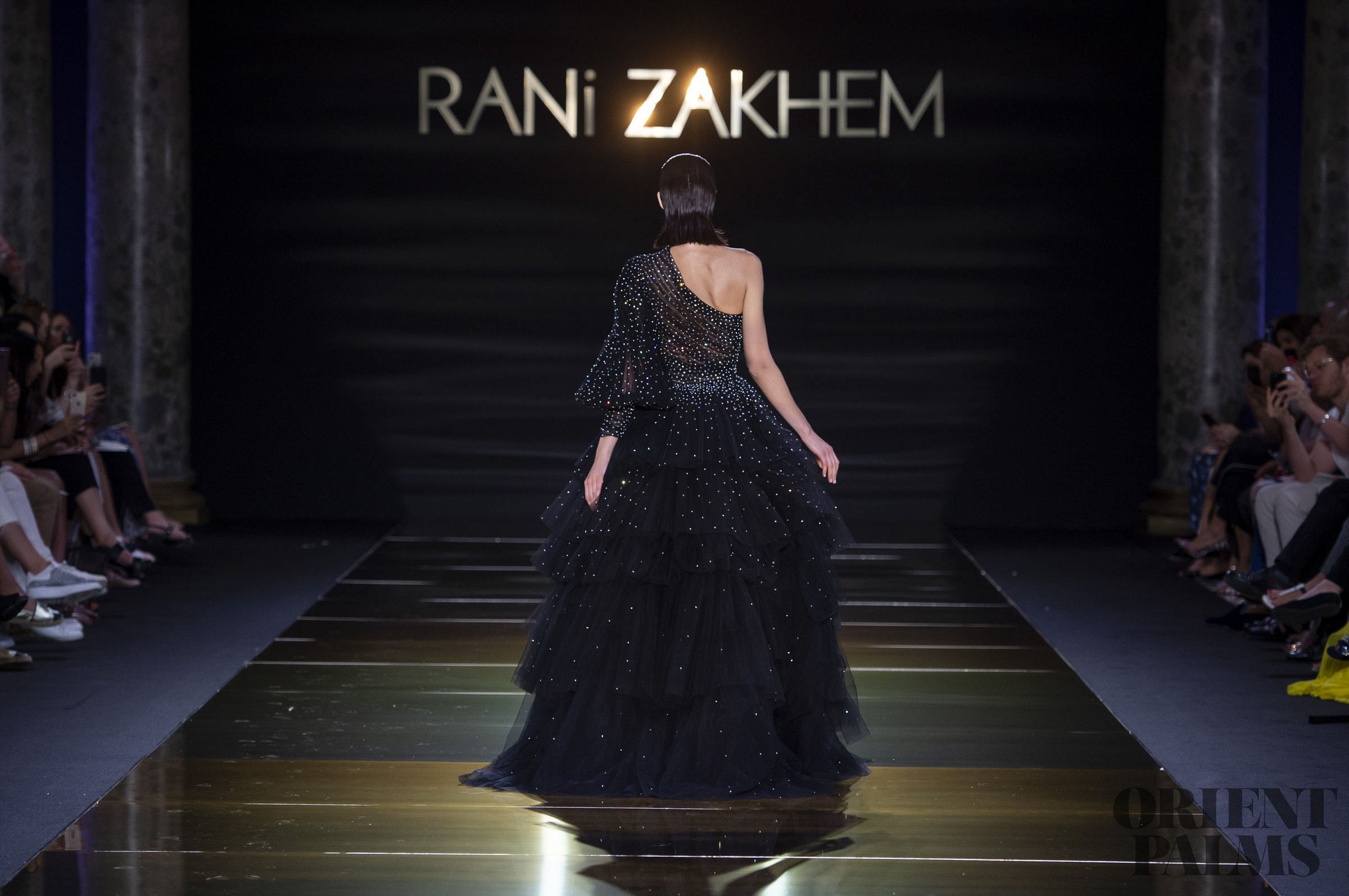 Black Prom Dresses With Bling Gitter Rhinestone High Neck One Shoulder Tiered Skirt Illusion Sweep Train Quinceanera Dresses Special Gowns