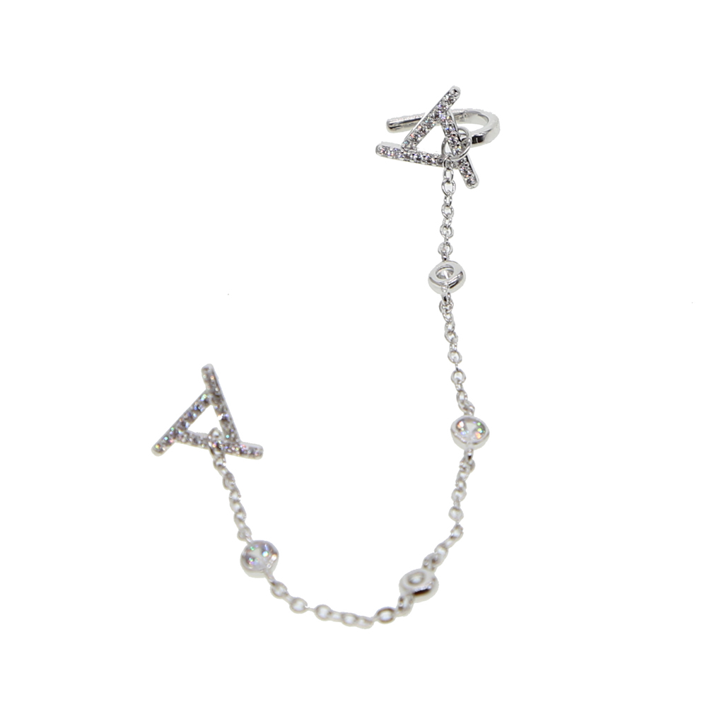 gold,rose gold,silver three color long stud cuff earring for women romatic cz station chain tassel fashion Triangle cz cuff jewelry