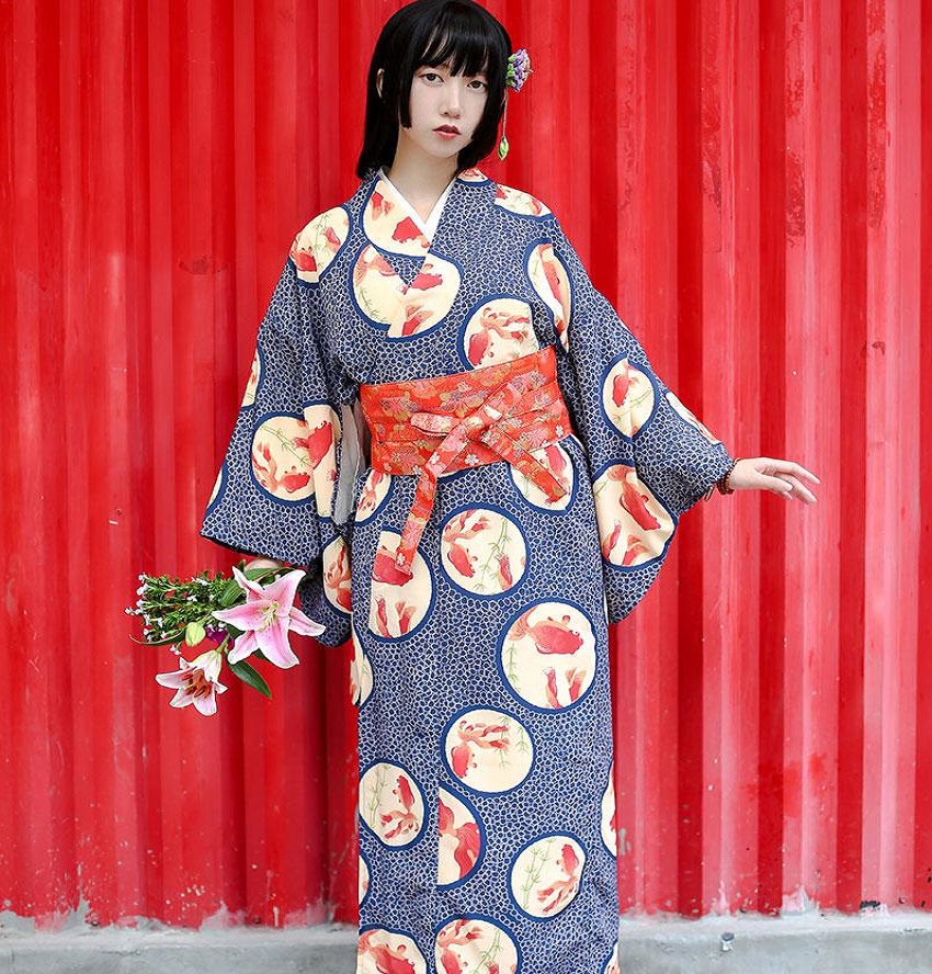 Asian Traditional Standard Japanese Floral Kimono Sexy Women's Cotton Kimono bath Robe Pajamas Nightdress Japan Living clothing
