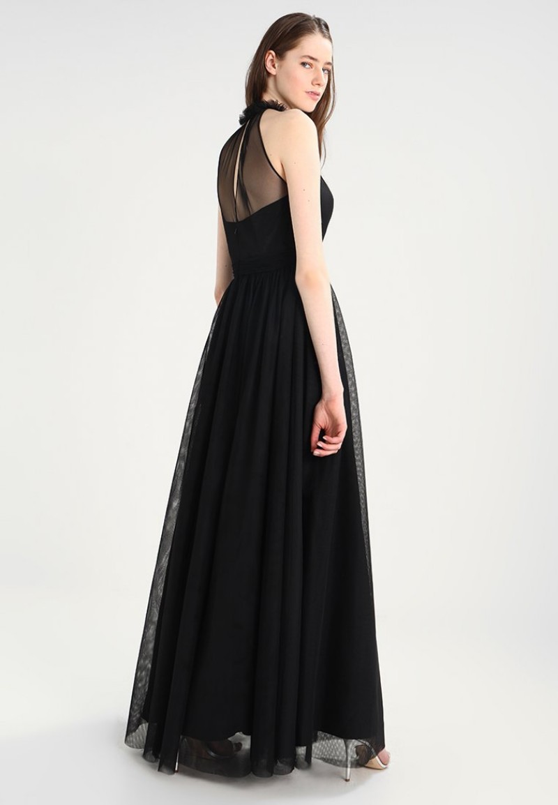 Latest Elegant Black Evening Dresses Custom Made Sheer Jewel Neckline Sleeveless Long Tulle Prom Dress Party Gowns