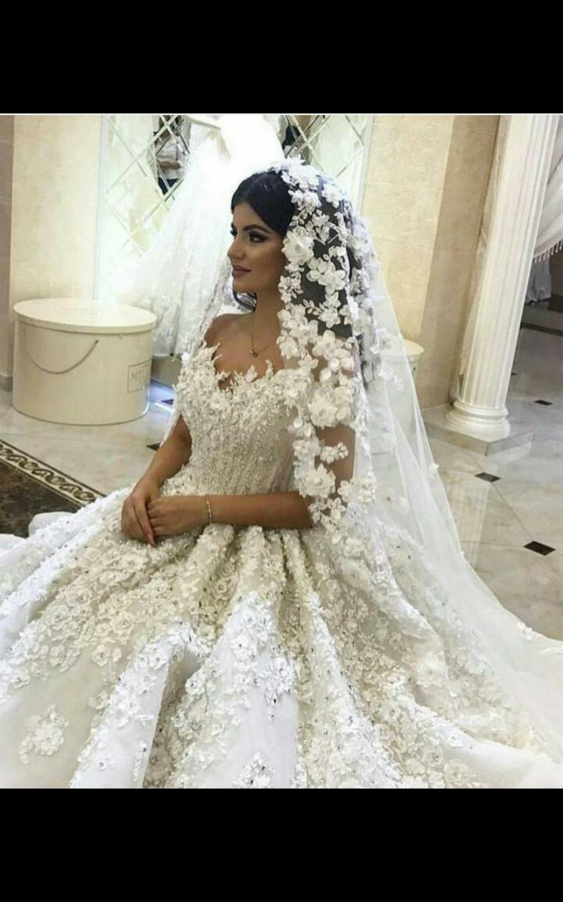 Luxury 3D Floral Appliques Wedding Dresses Off The Shoulder Beads Ball Gown Bridal Dress Sequined Country Plus Size Wedding Dress
