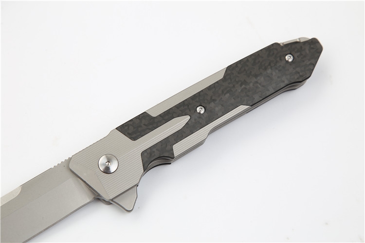High End Flipper Knife S35VN Stone Wash Blade Carbon Fiber + TC4 Titanium Alloy Handle EDC Pocket Folding Knives Nylon Case