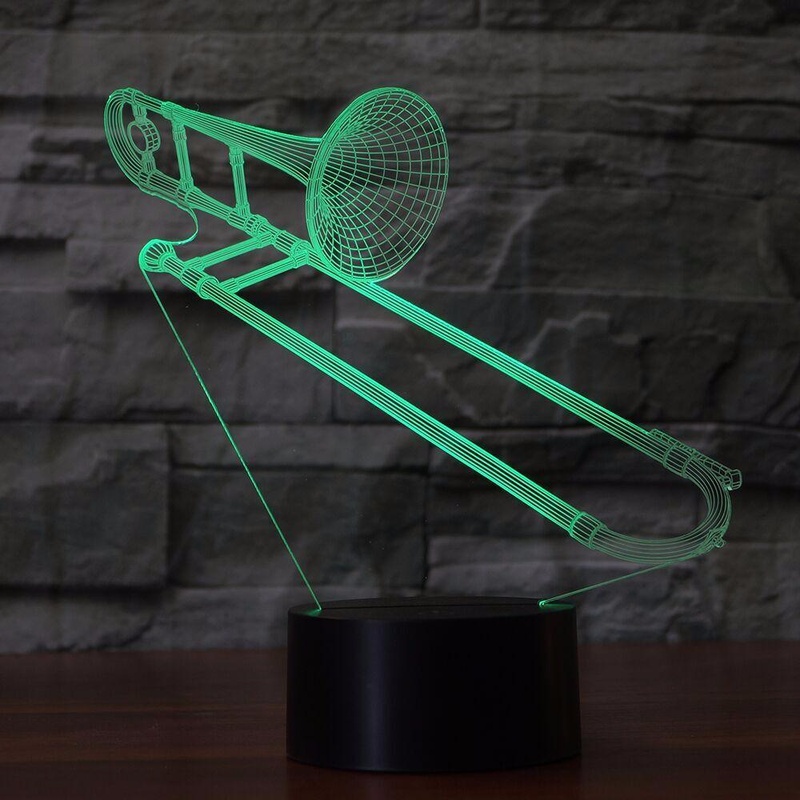 3D Trombone Shape NightLight Color Changing USB Table Lamp Visual LED Sleep Lighting Luminaria Musical Instruments Light Fixture