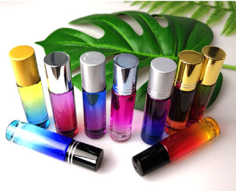 Color gradient 10 ml Glass Essential Oils Roll-on Bottles with Stainless Steel Roller Balls Roll on Bottle 9 Colors 8 caps