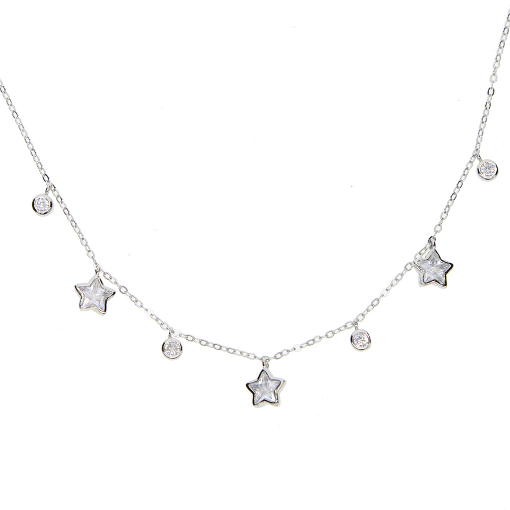 2024 Christmas gift jewelry round cz star shaped cubic zirconia geometric charms elegance 925 sterling silver star necklace