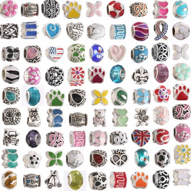 50PCS Mixed Styles Wholesale Multicolor Crystal Alloy Beads Charms DIY Jewelry European Bracelets Bangles Women Girls Gifts B006