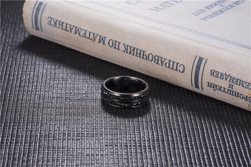 New Fashion Men039s Ring Black Crystal Ring Titanium Steel FullDrill Double Row Circle Diamond Wedding Ring