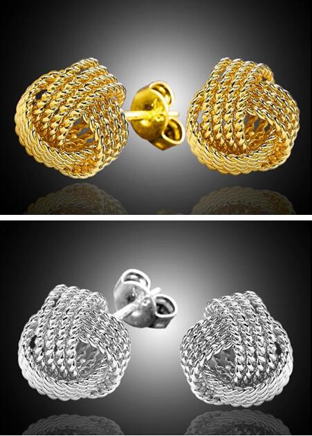 2018 new fashion Graceful 925 Silver Plated Gold Jewelry Delicate Knot Women's Stud Fashion Earrings Party Lovely Earrings Free Shipping
