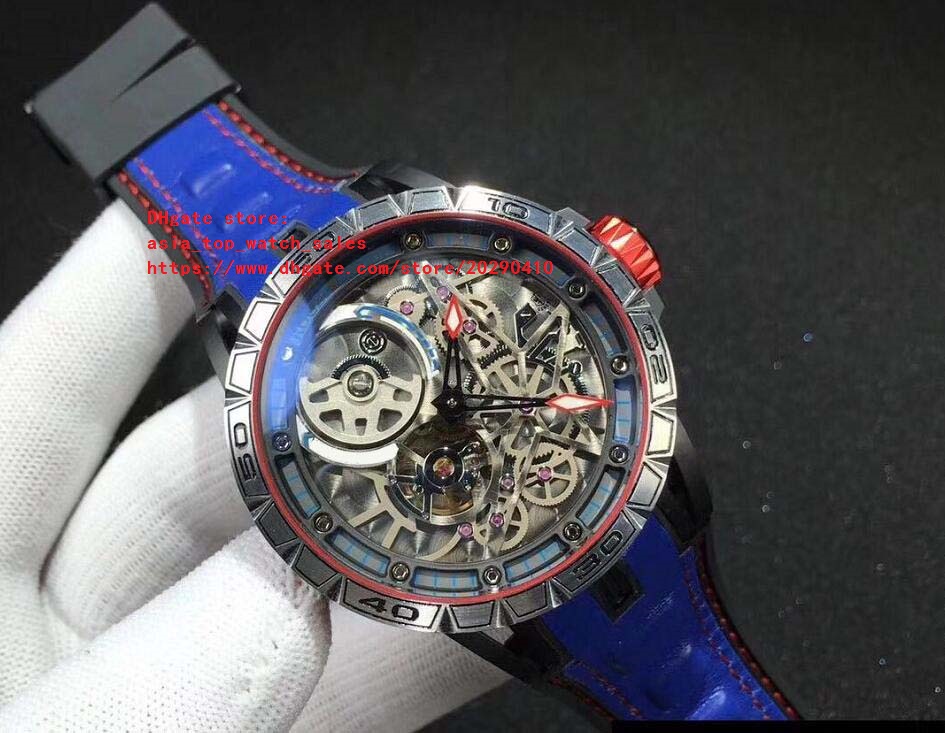 2818 best version High quality RD watch 45mm Hollow dial leather strap Asia mechanical Automatic Mens Watch