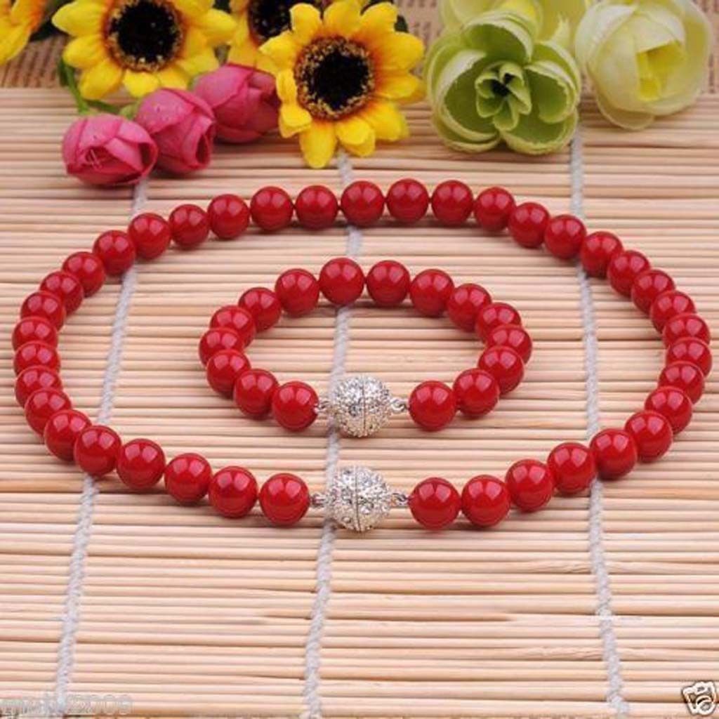 10MM GENUINE CORAL RED SOUTH SEA SHELL PEARL NECKLACE BRACELET JEWELRY SET 18'', Silver
10MM GENUINE CORAL RED SOUTH SEA SHELL PEARL NECKLACE BRACELET JEWELRY SET 18'', Silver