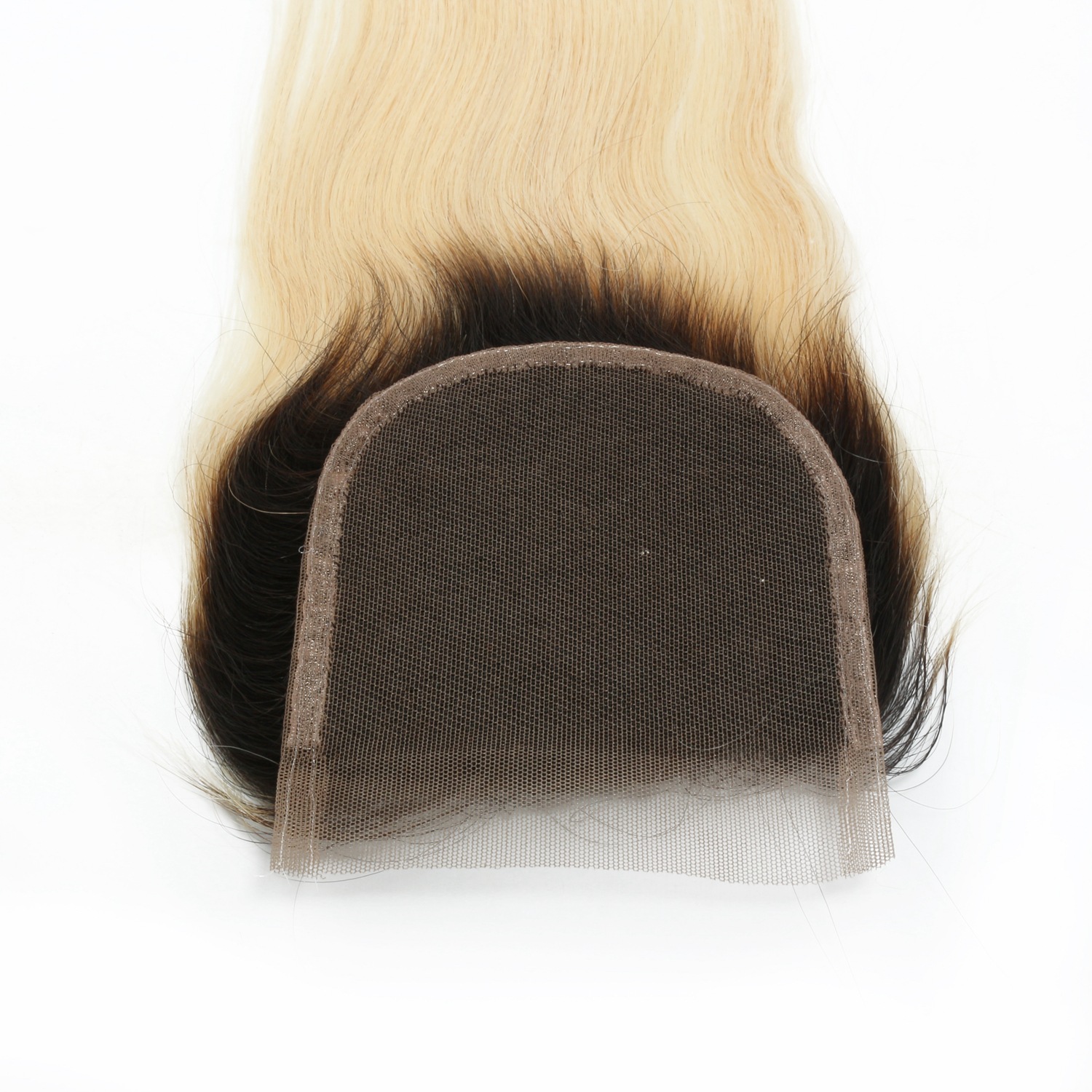 Free shipping Platinum Blonde Ombre 1b/613 Straight Closure Pre Plucked Bleached Knots Remy Human Hair 4x4 Lace Closures