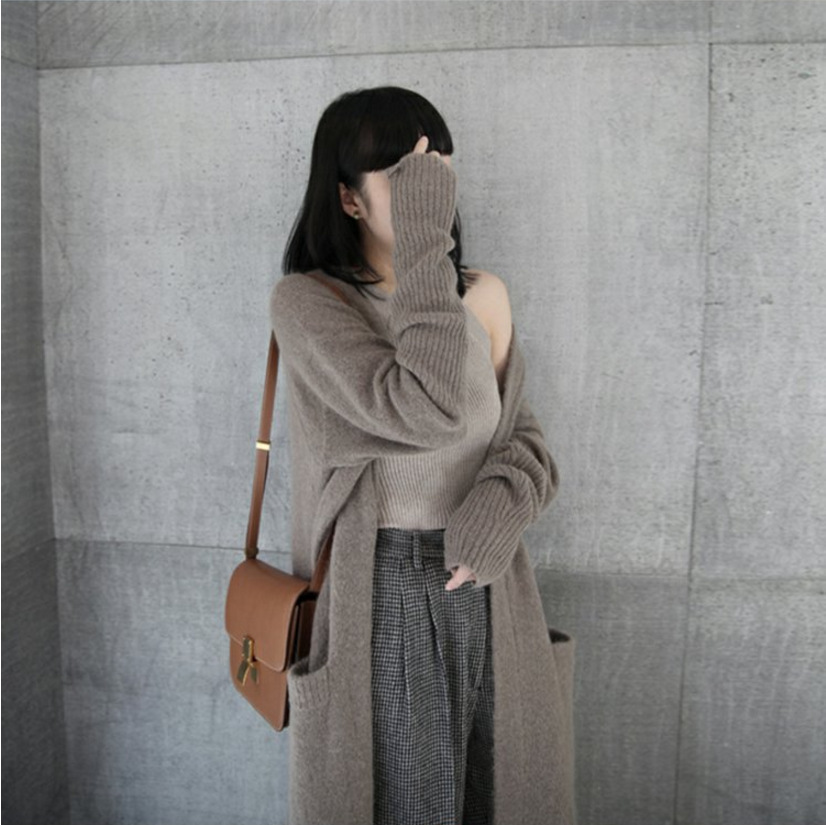 Winter 2018 Cardigan Women Cashmere Wool Casual Long Sweaters Pockets Female Coats Super Long sleeve Oversized Sweaters