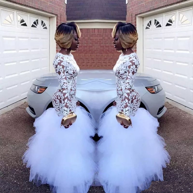2023 African White Mermaid Lace Prom Dresses for Black Girls Long Sleeves Ruffles Tulle Floor Length Plus Size Evening Gowns Vestidos, Dark navy
2023 African White Mermaid Lace Prom Dresses for Black Girls Long Sleeves Ruffles Tulle Floor Length Plus Size Evening Gowns Vestidos, Dark navy