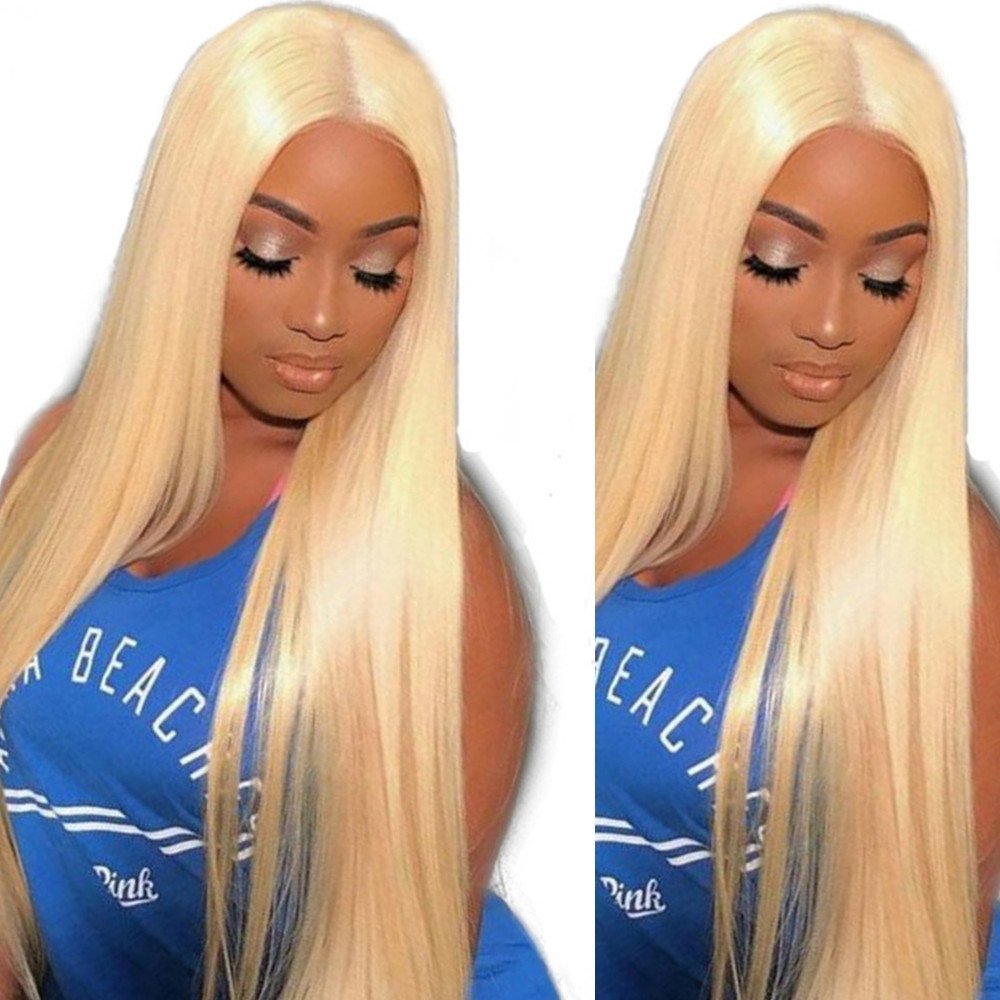 613# Blonde Straight Body Wave Front Lace Wigs 100% Human Hair Wigs For Women Pre Plucked With Baby Hair