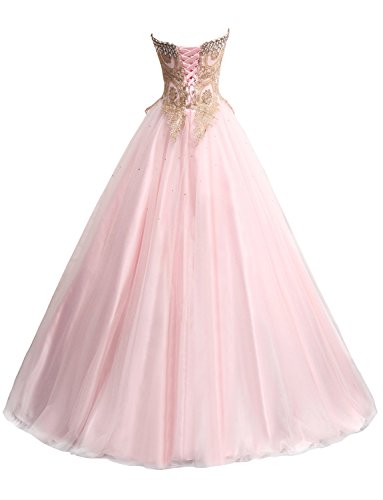 Pink Sweetheart Sweet 16 Ball Gown Quinceanera Dresses Beaded Formal Party Gown