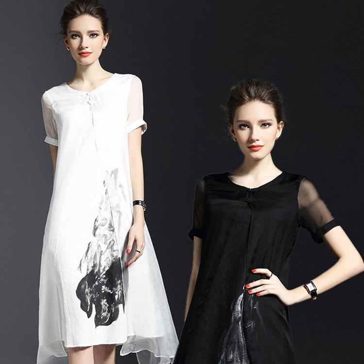 2018 Summer New Women' Dress Slim Large Size Round Neck Short Sleeve Print Fake Two Pieces Big Pendulum Chiffon Dress, Black
2018 Summer New Women' Dress Slim Large Size Round Neck Short Sleeve Print Fake Two Pieces Big Pendulum Chiffon Dress, Black