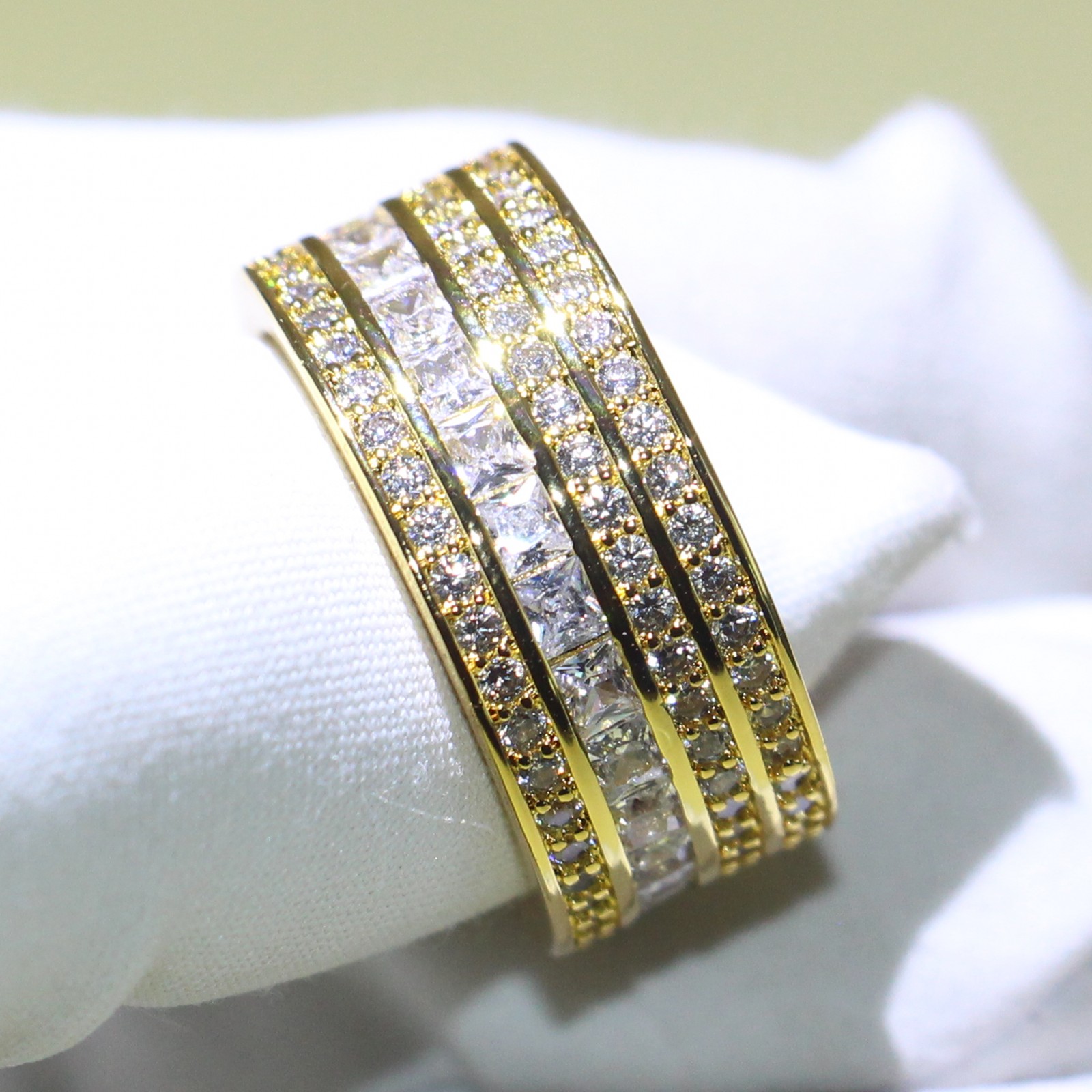 Choucong Classical Stunning Jewelry 925 Silver&Gold Fill Four Row 5A Cubic Zirconia Princess CZ Stack Engagement Band Ring For Women Gift