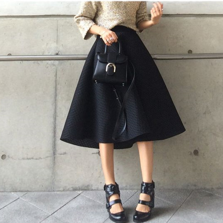 New design womens high waist hollow out ball gown midi long big expansion solid color party skirt S M L XL