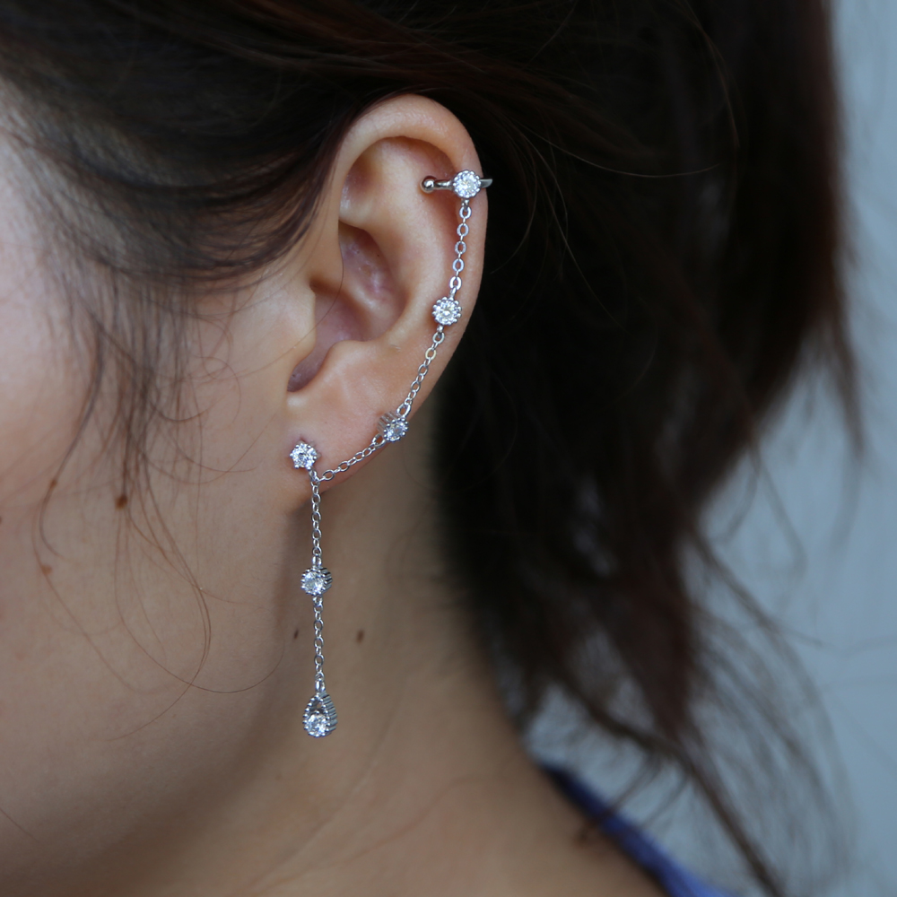 1 piece elegance tassel earring for women 925 sterling silver single cz stud circle ear cuff link chain gorgeous european women jewelry