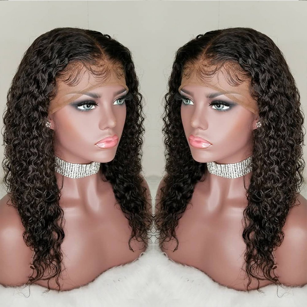 Transparent hd Curly Lace Front Human Hair Wigs-Glueless 130% Density Brazilian Virgin Remy Wigs with Baby Hairs for African Americans 12 inch Natural