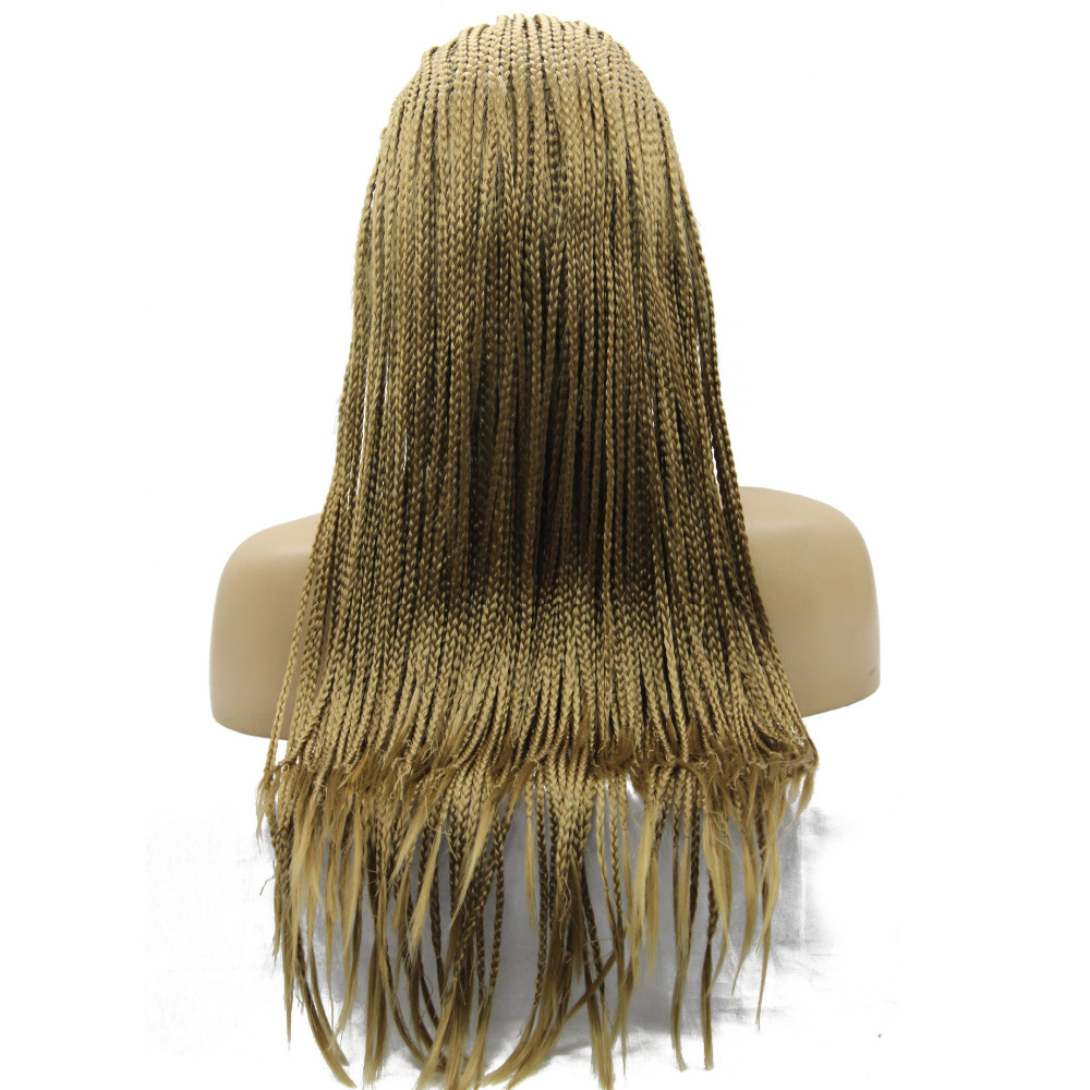 Honey Blonde Micro Braid Wig Synthetic Lace Front Wig Heat Resistant Fiber black/brown /burgundy Braided Box Braids Wig for Black Women