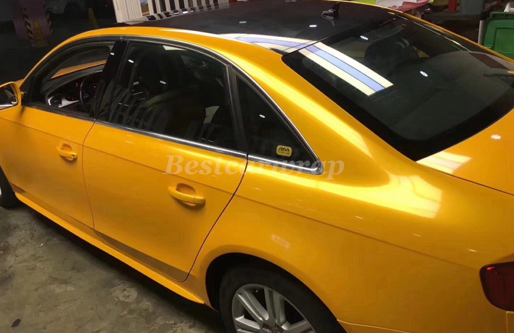 Hornet Yellow Gloss Metallic Vinyl Wrap For Whole Car Wrap Covering With Air bubble Free Like 3M quality Low tack glue Size:1.52*20m( 5x67ft