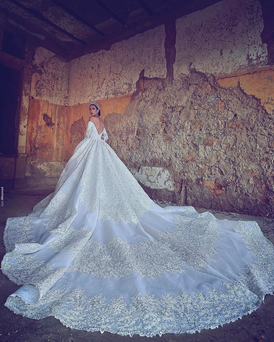Amazing Appliques Beaded Wedding Gown Saudi Arabia Fabulous Off Shoudler Long Sleeve Princess Bridal Dress Dubai A-Line Tulle Wedding Dress