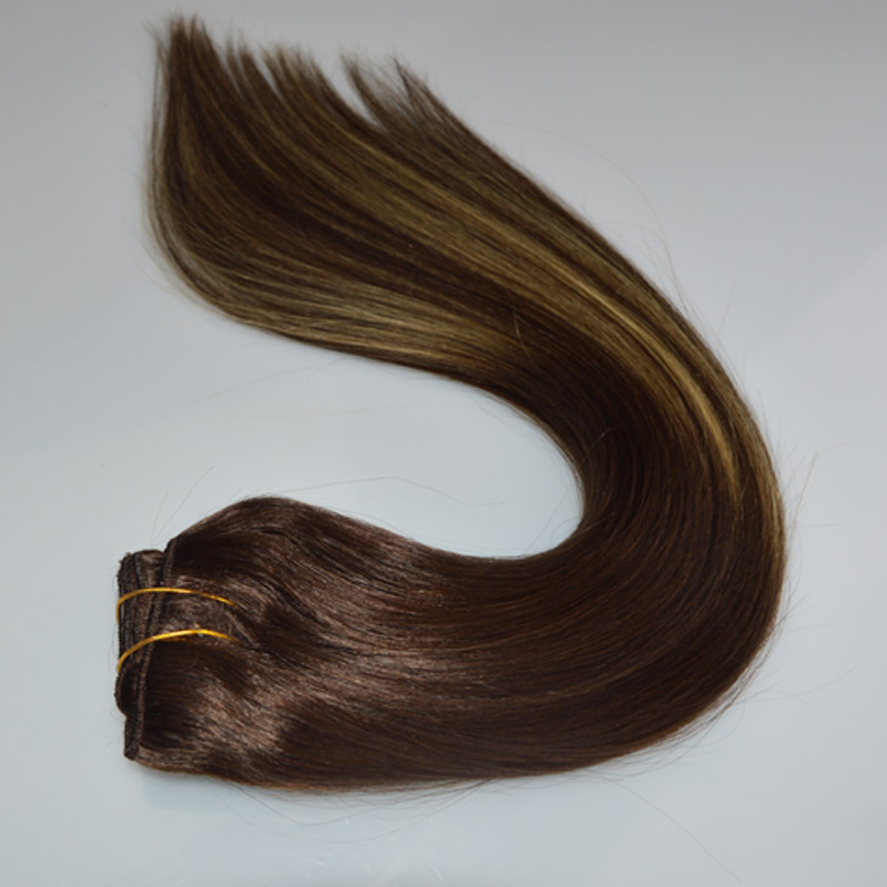 ombre color #3 Fading to #24 14"-24" 7Pcs 120G balayage highlights Full head real human hair clip in extensions